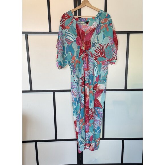 Talbots Swim Cover Up Kaftan Floral Women’s LARGE Resort Cruise Summer Modest - Picture 1 of 16